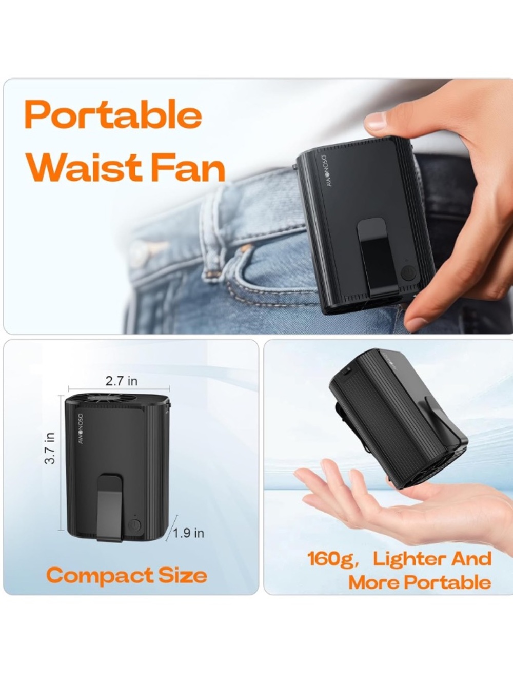 Portable Waist Fan Clipped in Wearable Belt Personal Fan Up to 20 hours - Picture 3 of 4